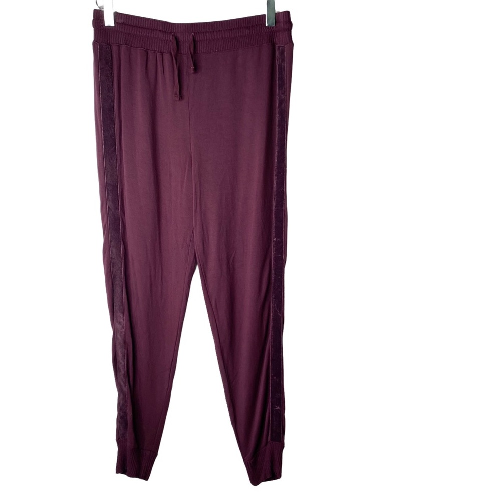 Splendid Collection Joggers Black Cherry Eggplant Velvet Trim XS - Picture 2 of 8